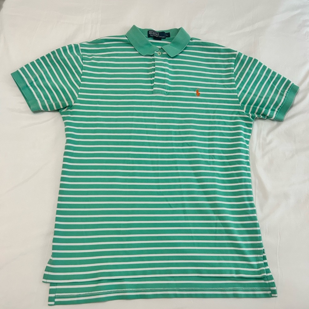 Polo by Ralph Lauren Green and White Striped Polo Shirt